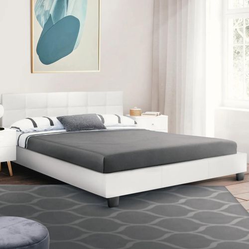 Lit Double Charlotte Avec Tête De Lit Et Sommier 160 X 200 Cm Pvc Blanc