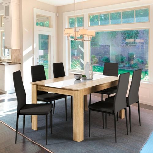 Table À Manger Georgia 6 Personnes Imitation Hêtre Et Blanche 140 Cm