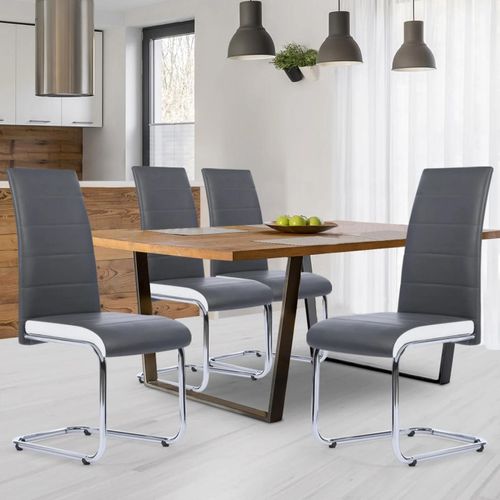 Lot De 4 Chaises Mia Grises Liseré Blanc Pour Salle À Manger