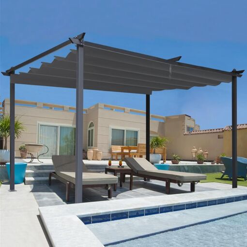 Pergola toit r&eacute;tractable 4 pieds 3x4 M tonnelle gris
