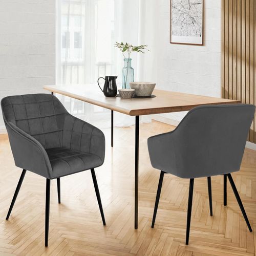 Lot De 2 Chaises Mady En Velours Gris Foncé Avec Accoudoirs