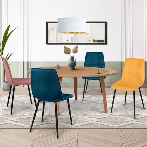 Lot De 4 Chaises Mila En Velours Mix Color Bleu X2, Jaune Ocre, Rose