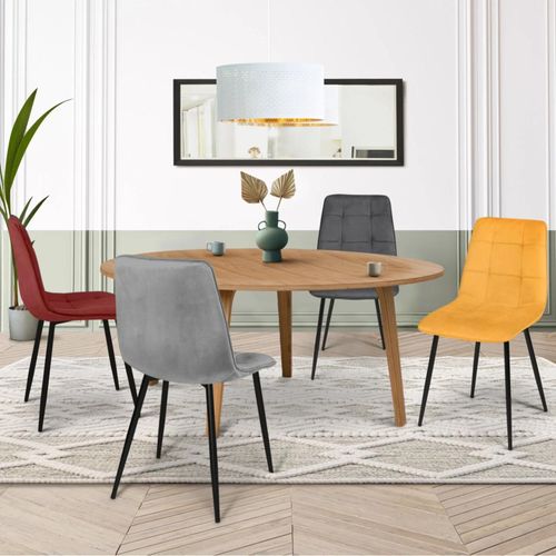Lot De 4 Chaises Mila En Velours Mix Color Vintage Bordeaux, Gris Foncé, Gris Clair, Jaune Ocre
