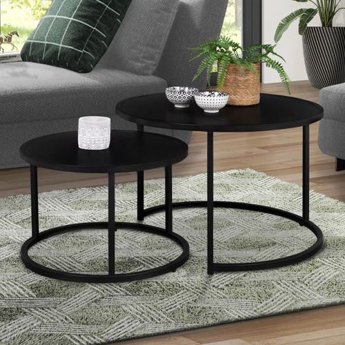 Lot De 2 Tables Basses Gigognes Davis Rondes 54/70 En Métal Noir Mat Design Industriel