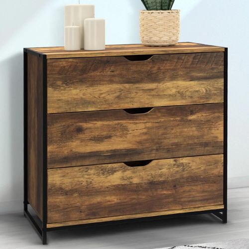 Commode 3 Tiroirs Hawkins 80 Cm Bois Foncé Design Industriel