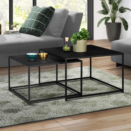 Lot De 2 Tables Basses Gigognes Davis 60/70 En Métal Noir Mat Design Industriel