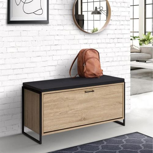 Banc D'entrée Avec Coussin Et Rangement Chaussures Luis 100 Cm Design Industriel