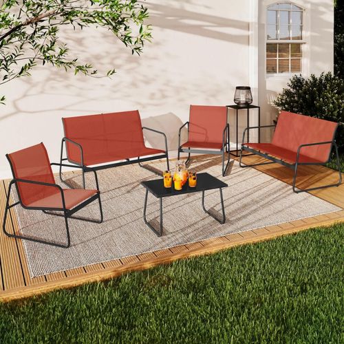 Salon De Jardin Bas Malaga 6 Places Avec 2 Canap?S, Fauteuils Et Table Terracotta
