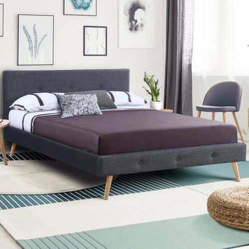 Lit Double Scandinave Oslo 160 X 200 Cm Tissu Gris Anthracite