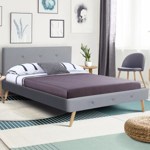 Lit Double Scandinave Oslo 160 X 200 Cm Tissu Gris Clair