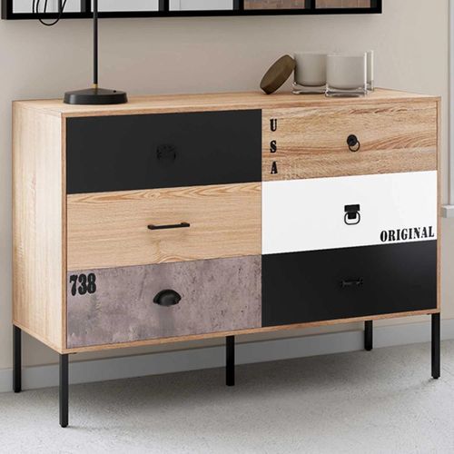 Commode 6 Tiroirs Sacramento 115 Cm Design Industriel Dépareillé