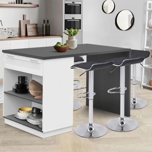 Ilot Central Mange-Debout 4 Personnes Vito 130 Cm Blanc Et Plateau Gris