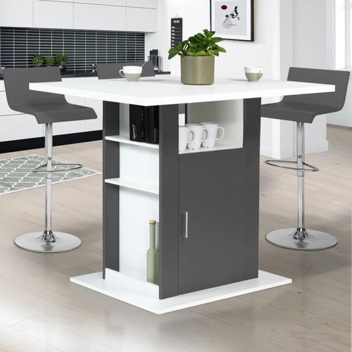 Id Market Ilot Central Ugo 110 Cm Bois Blanc Et Gris Avec Rangements