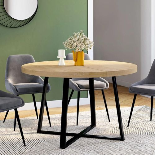 Table À Manger Ronde Selma 4-6 Personnes Bois Et Noir 110 Cm