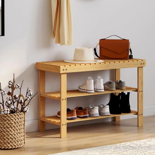 Etagère À Chaussures Bambou Bea 3 Niveaux Idéale Pour Entrée Et Salle De Bain
