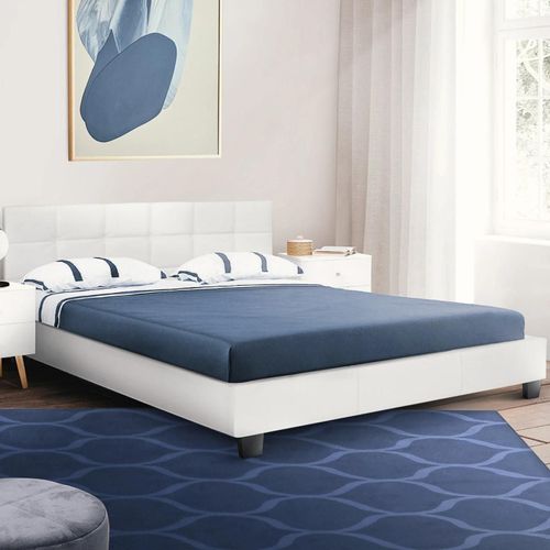 Lit Double Charlotte Avec Sommier 140x190 Cm Pvc Blanc