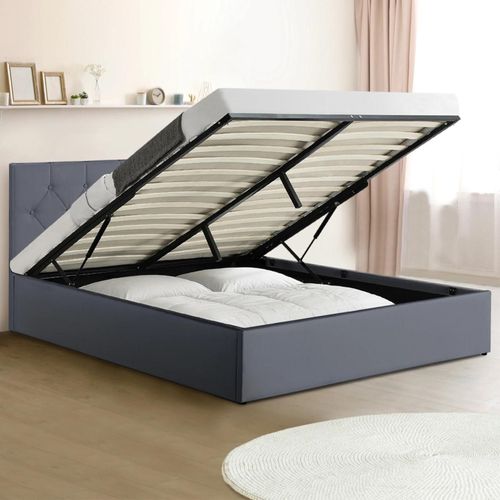 Lit Coffre Double Austin Avec Sommier 140 X 190 Cm Pvc Gris
