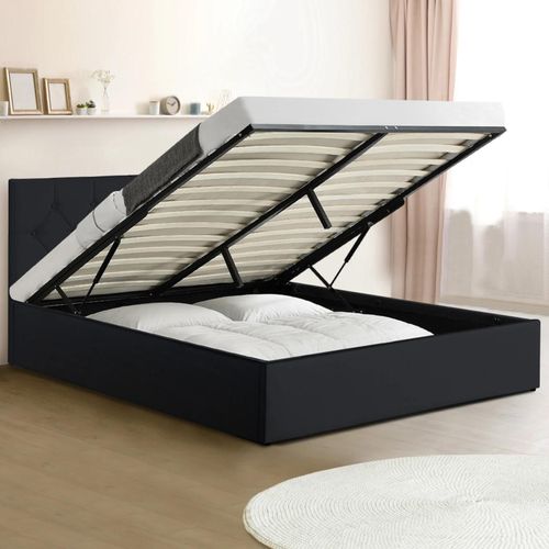 Lit Coffre Double Austin Avec Sommier 160 X 200 Cm Pvc Noir