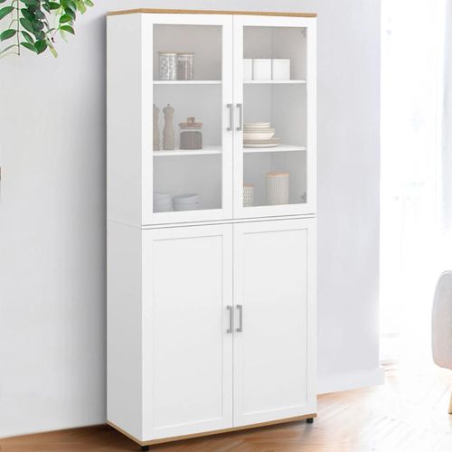 Idmarket Vitrine Buffet Haut H. 176 Cm Vito 4 Portes Blanc Et Bois