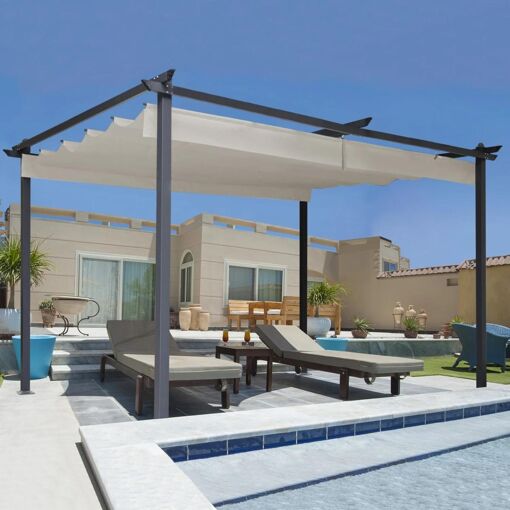 Pergola toit r&eacute;tractable 4 pieds 3x4 M tonnelle taupe