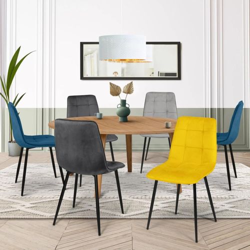 Lot De 6 Chaises Mila En Velours Mix Color Bleu X2, Gris Foncé X2, Gris Clair, Jaune