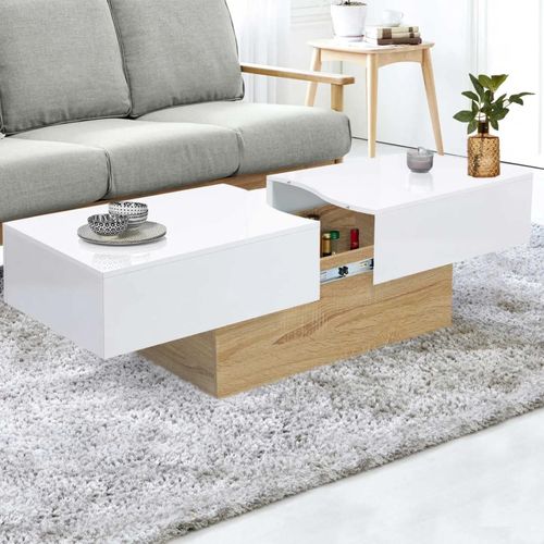 Table Basse Coulissante Marta Bois Imitation Hêtre Et Blanc