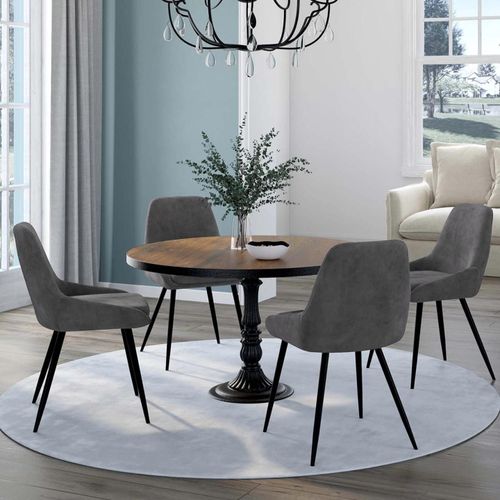 Lot De 4 Chaises Thalya En Velours Gris Foncé Avec Accoudoirs