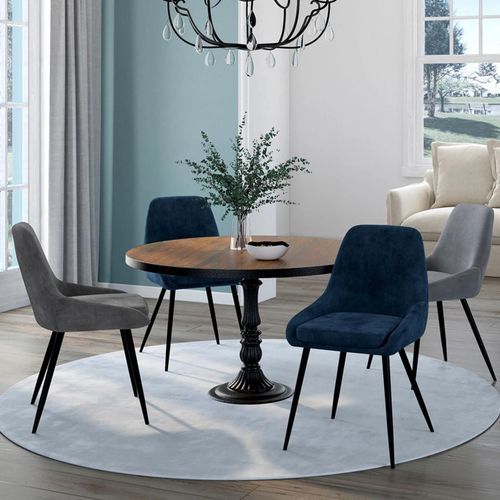Lot De 4 Chaises Thalya En Velours Mix Color Bleu X2, Gris Clair, Gris Foncé Avec Accoudoirs