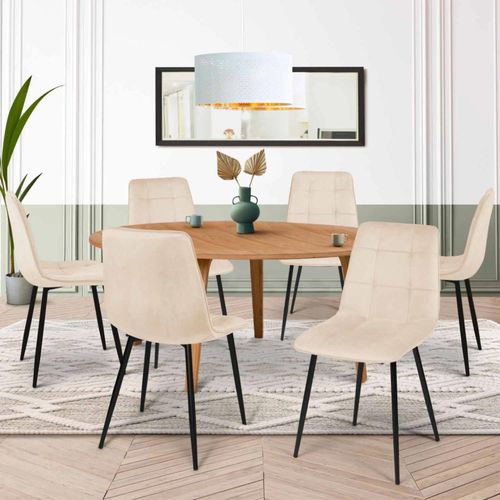 Lot De 6 Chaises Mila En Velours Beige Pour Salle À Manger