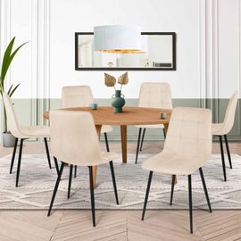 Lot De 6 Chaises Mila En Velours Beige Pour Salle À Manger