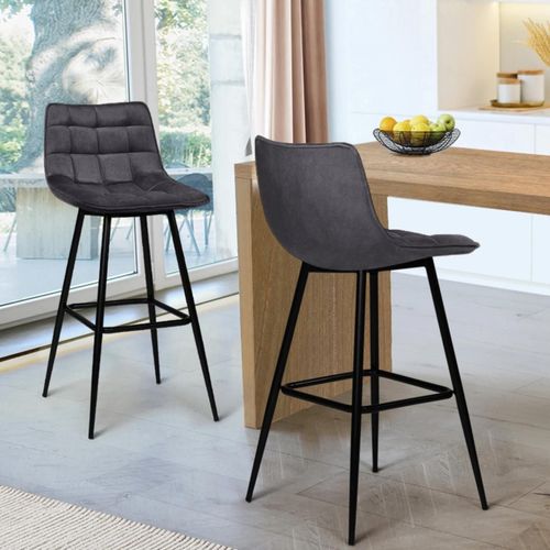 Lot De 2 Tabourets De Bar Mady En Velours Gris Foncé