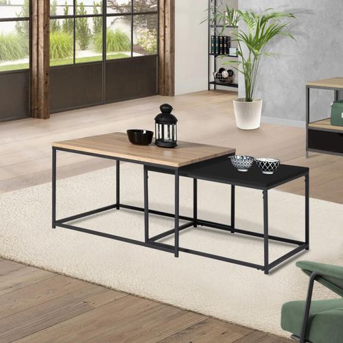 Lot De 2 Tables Basses Gigognes Denton 60/70 Métal Noir Et Bois Design Industriel