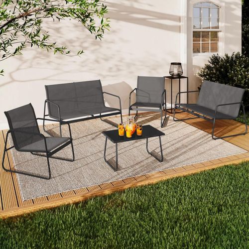 Salon De Jardin Bas Malaga 6 Places Avec Canap?S, Fauteuils Et Table Gris Anthracite
