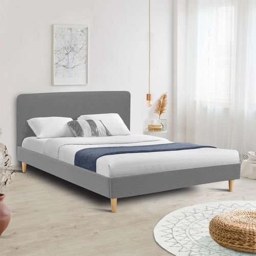 Lit Double Scandinave Balta 140 X 190 Cm Tissu Gris Clair
