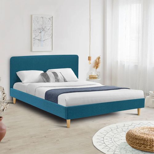 Lit Double Scandinave Balta 160 X 200 Cm Tissu Bleu Canard
