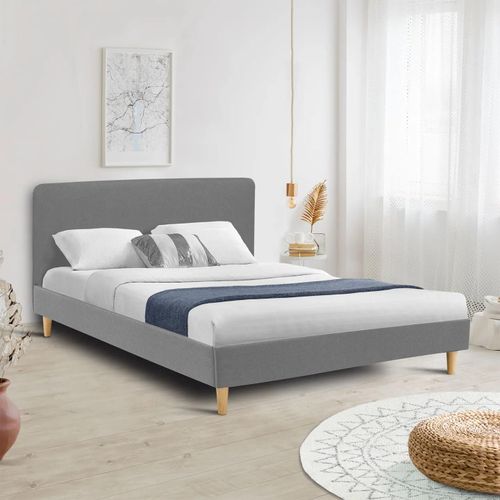 Lit Double Scandinave Balta 160 X 200 Cm Tissu Gris Clair
