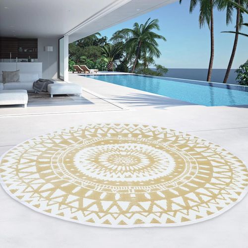 Tapis Exterieur Rond Naturel Et Blanc D150 Cm