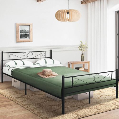 Lit Double Tampa Avec Tête De Lit Et Sommier En Métal 140 X 190 Cm Noir