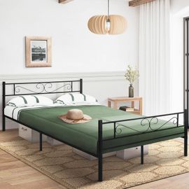 Lit Double Tampa Avec Tête De Lit Et Sommier En Métal 140 X 190 Cm Noir