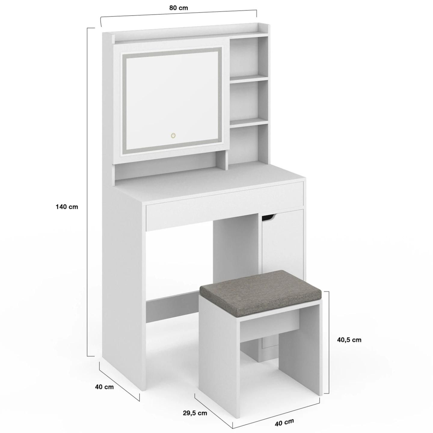 Coiffeuse Zelia Blanche Miroir Led Avec Rangement, 1 Tiroir, 1 Caisson De R... - 5
