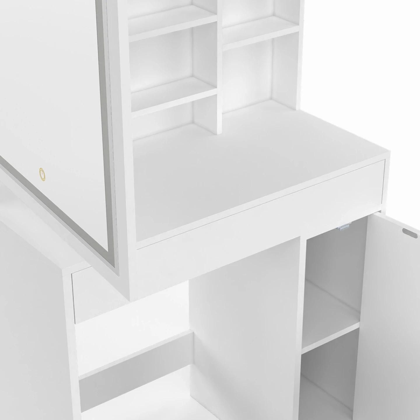 Coiffeuse Zelia Blanche Miroir Led Avec Rangement, 1 Tiroir, 1 Caisson De R... - 6