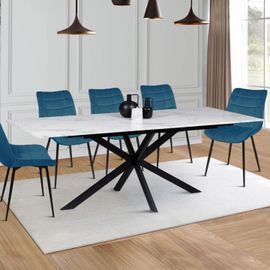 Idmarket Table À Manger Alaska 6-10 Personnes Effet Marbre Blanc Et Pied Araignée Métal 160-200 Cm
