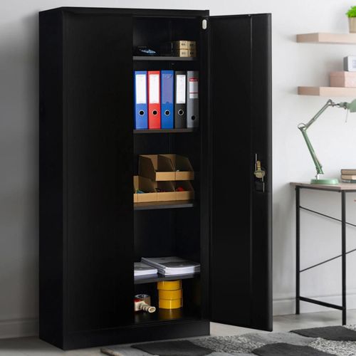 Armoire De Bureau 80 X 180 Cm 4 Étagères Modulables 5 Niveaux Métal Noir