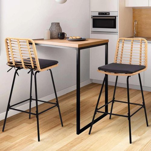 Idmarket Lot De 2 Tabourets De Bar Summer Effet Rotin Pied Métal Noir