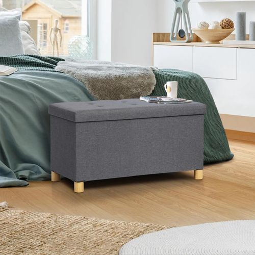 Banc Coffre Rangement Sur Pied 76 Cm Tissu Gris Anthracite