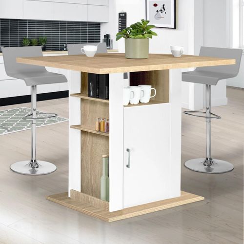 Id Market Ilot Central Ugo 110 Cm Bois Blanc Et Imitation Hêtre Avec Rangements