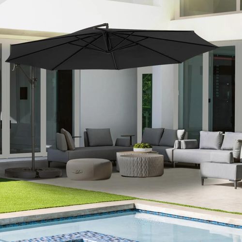 Idmarket Parasol Déporté Rotatif 360 Ajaccio Gris D.3,5m Avec 4 Dalles Et Housse