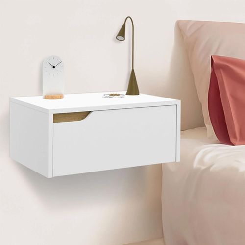 Lot De 2 Tables De Chevet Murales Helsinki Scandinaves 1 Tiroir Étagère Suspendue Blanc