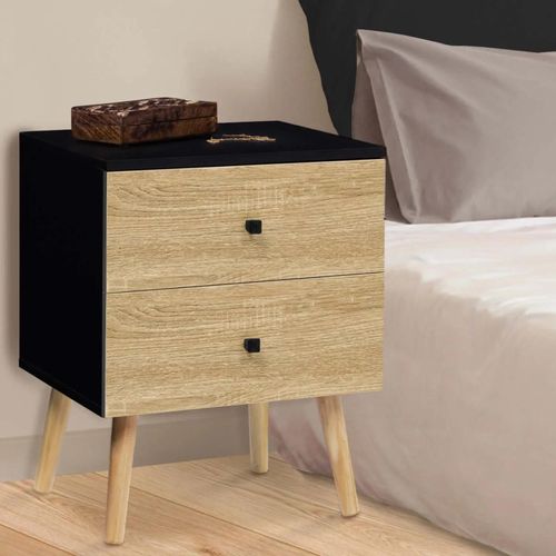 Idmarket Lot De 2 Tables De Chevet Emmie 2 Tiroirs Scandinaves Noir Et Hêtre