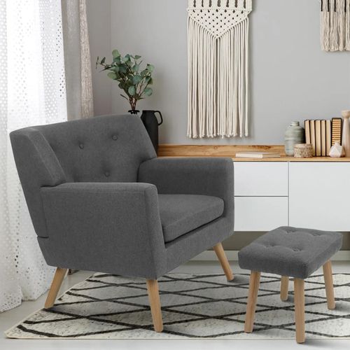 Fauteuil Scandinave Liv Avec Repose Pieds En Tissu Gris Anthracite
